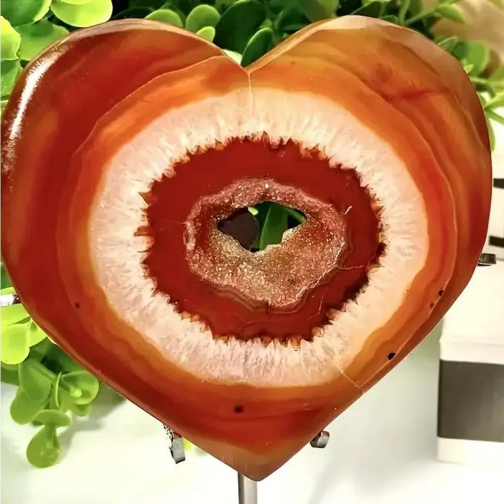1 Natural Carnelian Crystal Heart Red Agate Geode Cluster Spiritual Meditation